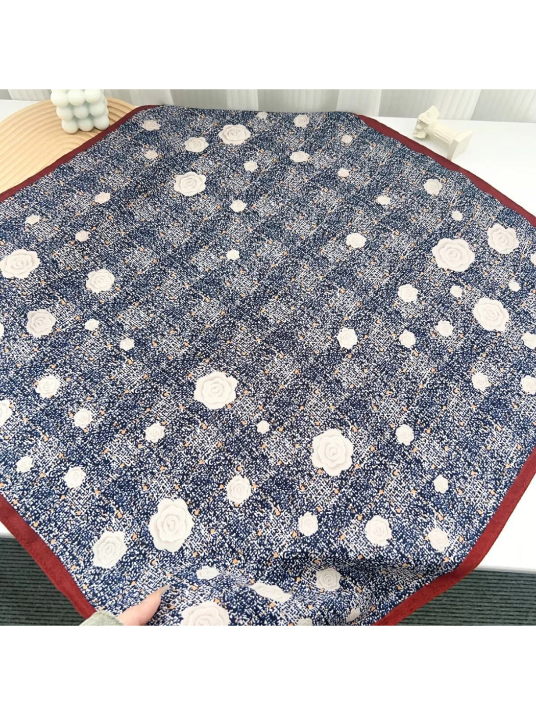 Scarvii Burgundy Rose Print Square Scarf