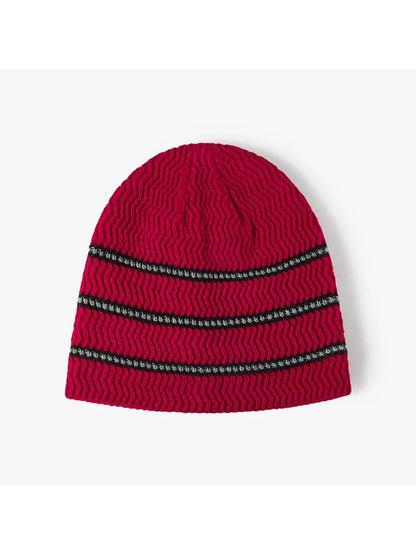 Haila - Contrast Stripe Fleece-Lined Knit Beanie