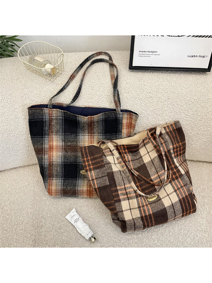 Cosbai vintage plaid soft structure tote bag with classic check pattern