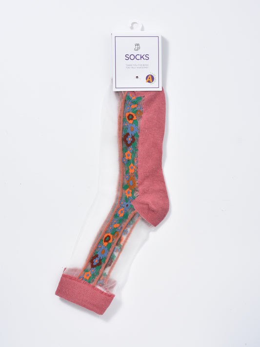 Rufia - Floral Panel Lightweight Sheer Socks