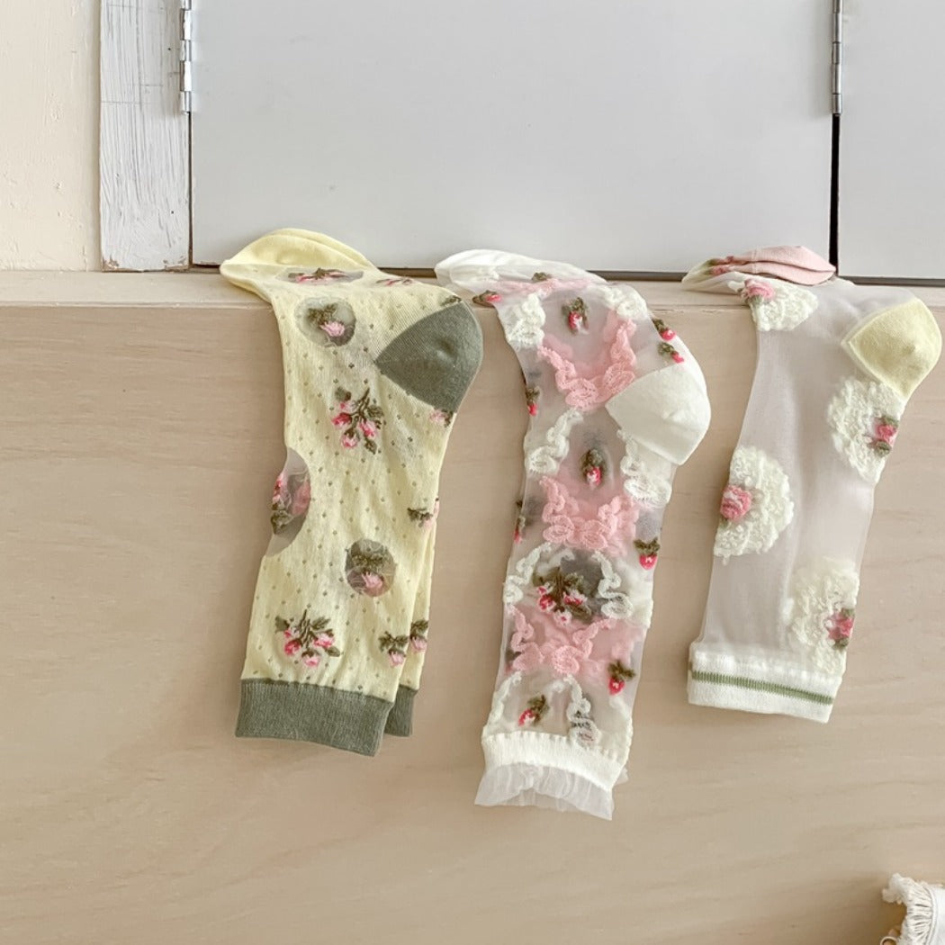 Rufia - Summer Floral Pattern Sheer Socks