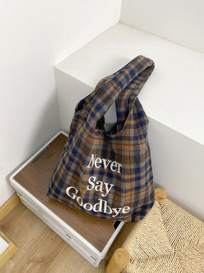 Cosbai – Plaid Embroidered Shoulder Tote