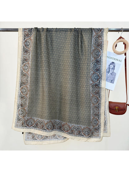 Scarvii - Paisley Border Print Lightweight Scarf