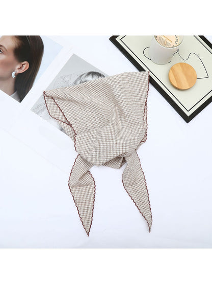 Scarvii - Gingham Triangle Head Scarf with Lettuce Edge