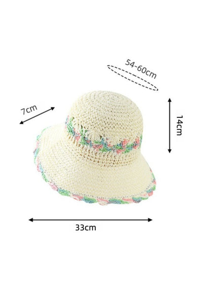 Haila - Floral Trim Wide Brim Summer Sun Hat