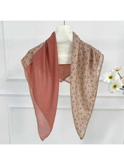 Scarvii - Floral Print Contrast Trim Diamond-shaped Scarf