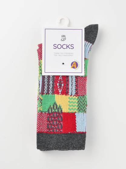 Rufia - Retro Plaid Colorblock Crew Socks