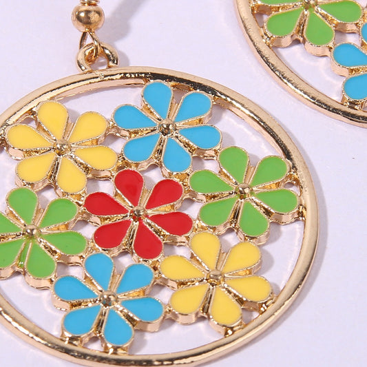 Earwish - Vintage Colorful Floral Cut-Out Hoop Earrings