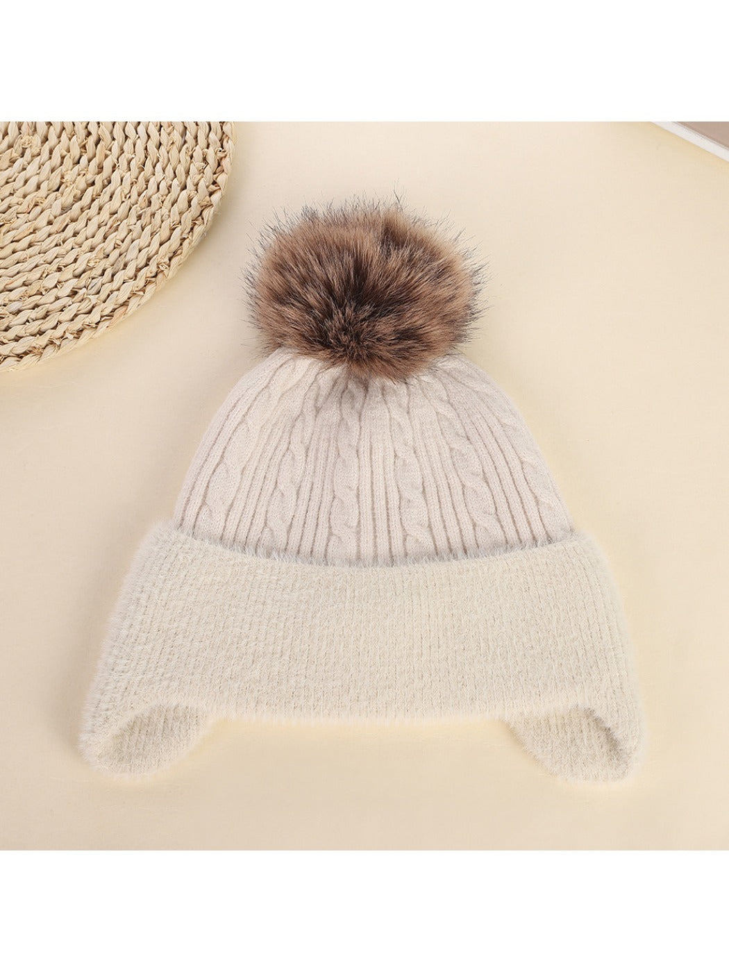 Haila - Cute Knitted Beanie with Ear Cover & Pom