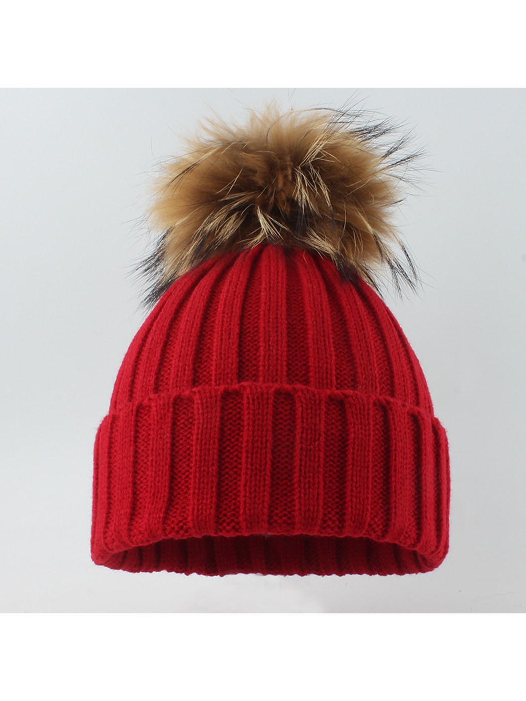 Haila - Solid Ribbed \ Cuffed Pom Pom Beanie