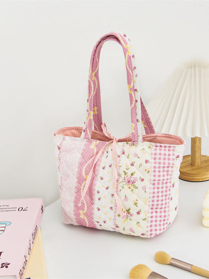 Cosbai - Quilted Floral Patchwork Tote Bag
