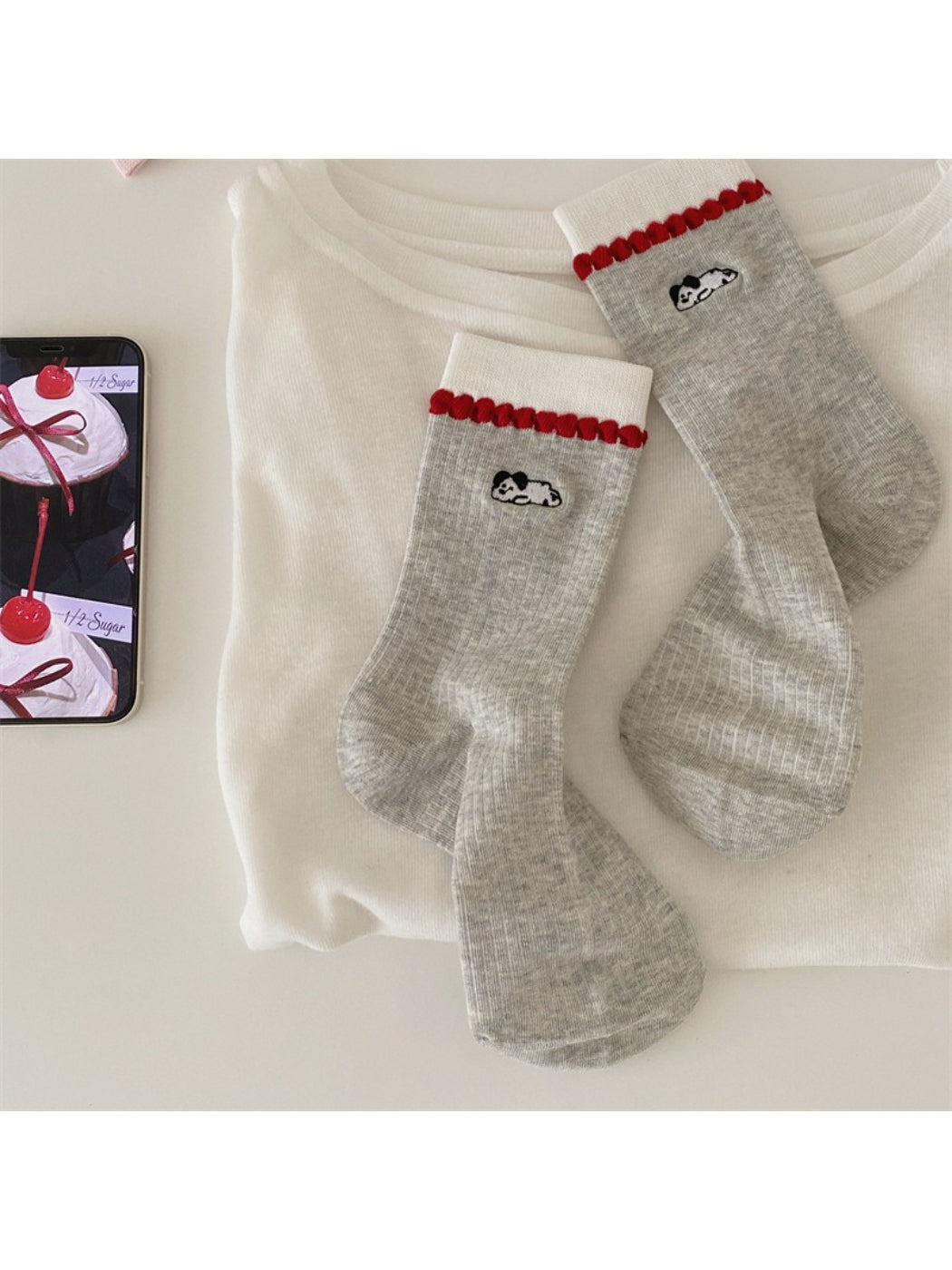 Rufia - Bear Trim Detail Ribbed Crew Socks product image 2
