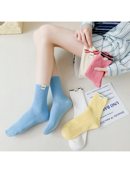 Rufia - Color Block Cuff Ribbed Crew Socks