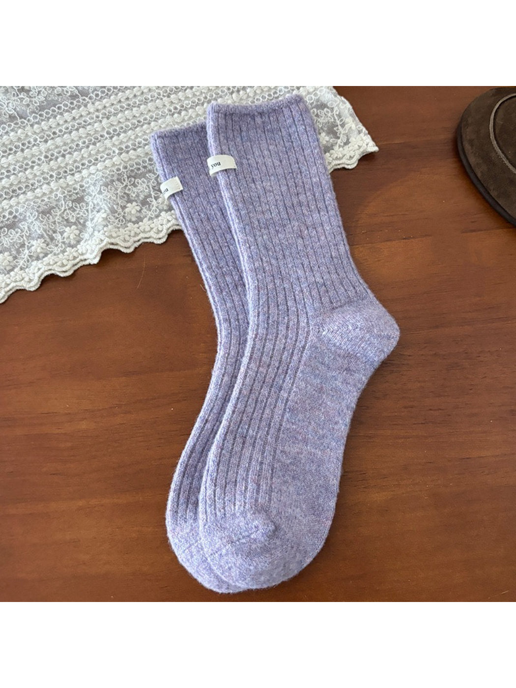 Rufia - Cozy Solid Rib Knit Crew Socks