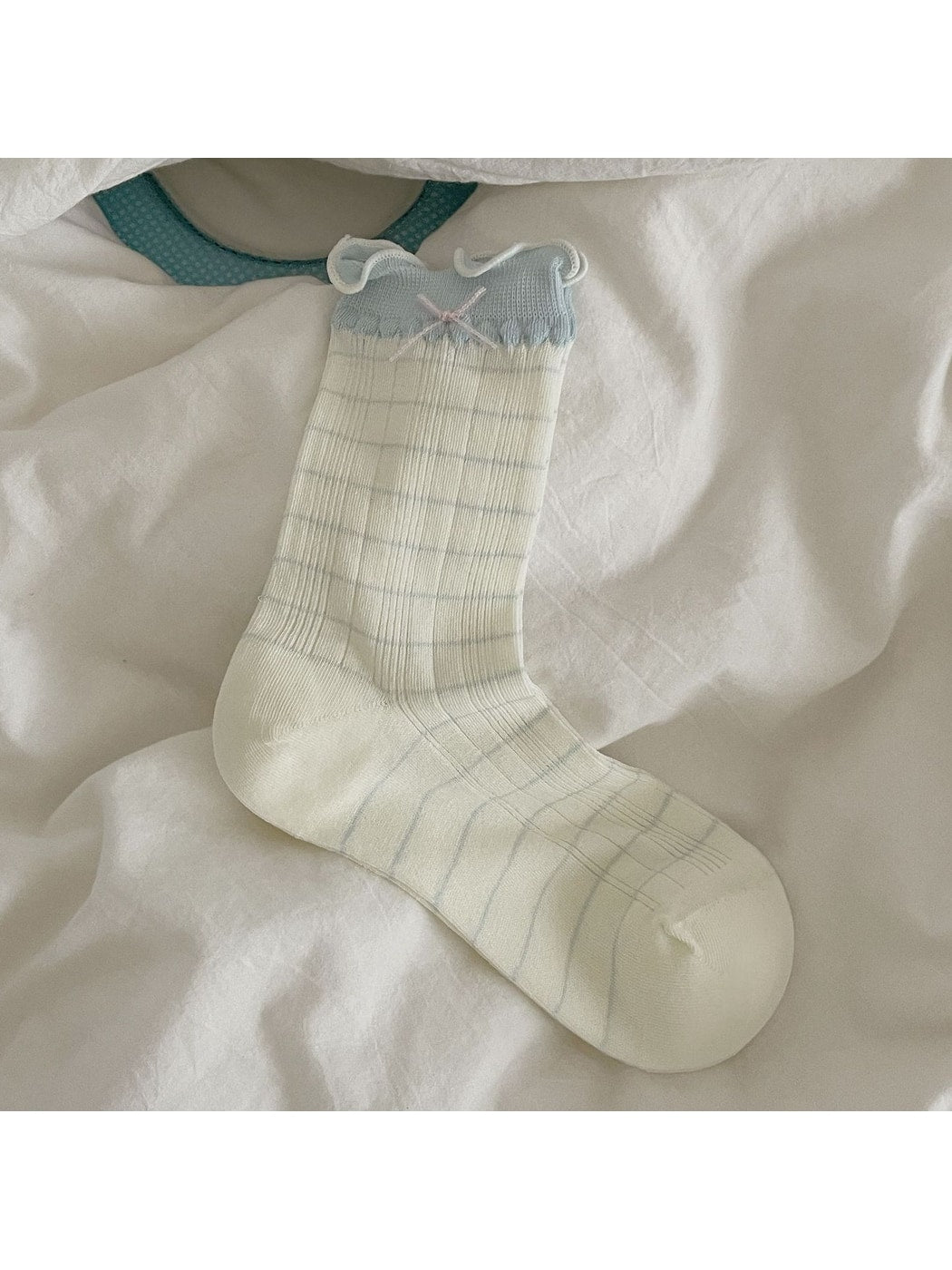 Rufia - Preppy Colorblock Ruffle Cuff Crew Socks