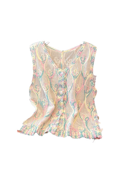 Crosa - Sweet Color Hollow Out V-Neck Button Front Vest