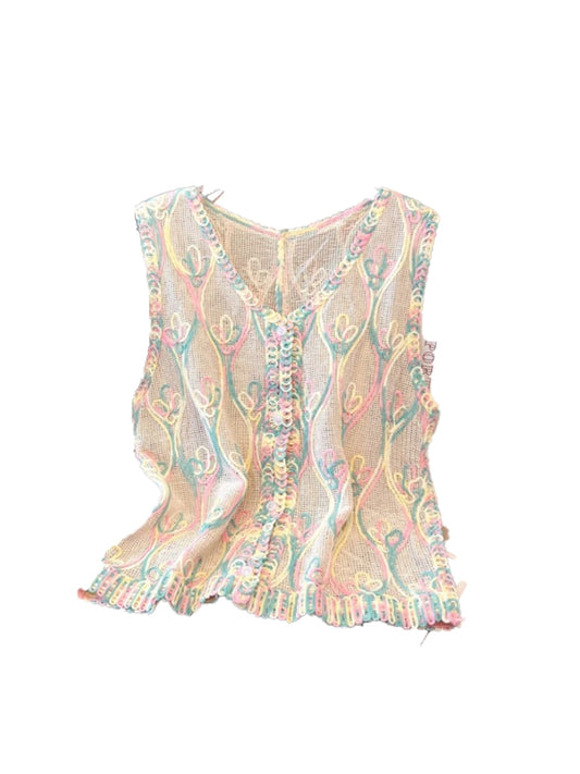 Crosa - Sweet Color Hollow Out V-Neck Button Front Vest