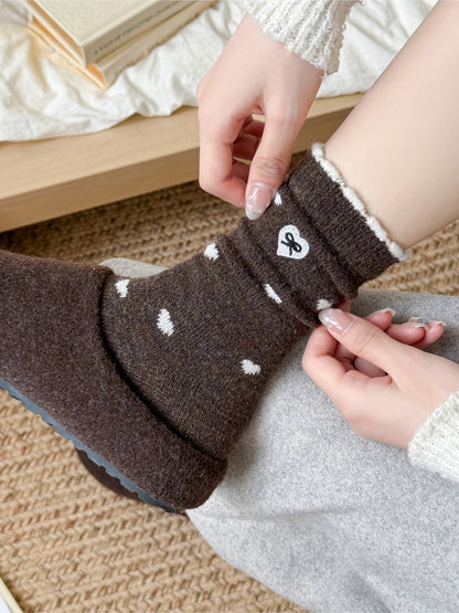 Rufia – Sweet Mid-Calf Socks with Heart & Bow Print