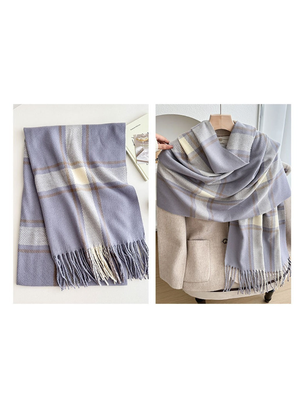 Scarvii - Cozy Plaid Tassel Scarf for Women