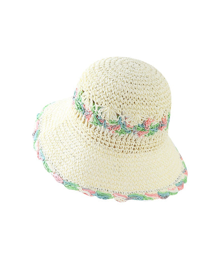 Haila - Floral Trim Wide Brim Summer Sun Hat