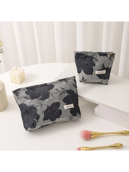 Cosbai - Dark Blue Floral Makeup Organizer Bag