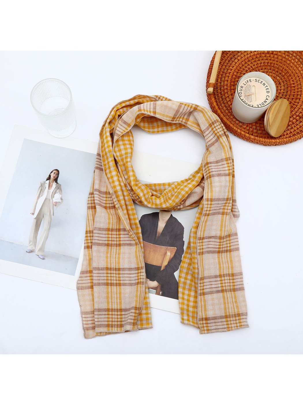 Scarvii - Retro Plaid Geometric Long Rectangle Scarf