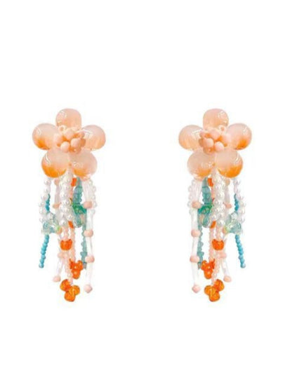 Earwish - Colorful Beaded Flower Earrings with Fringe