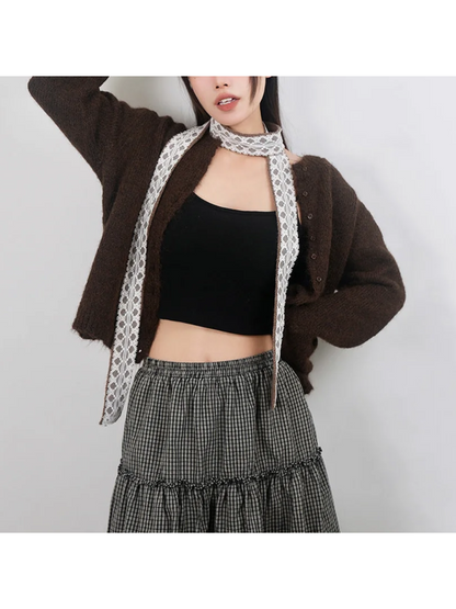 Scarvii - Floral Lace Overlay Skinny Scarf