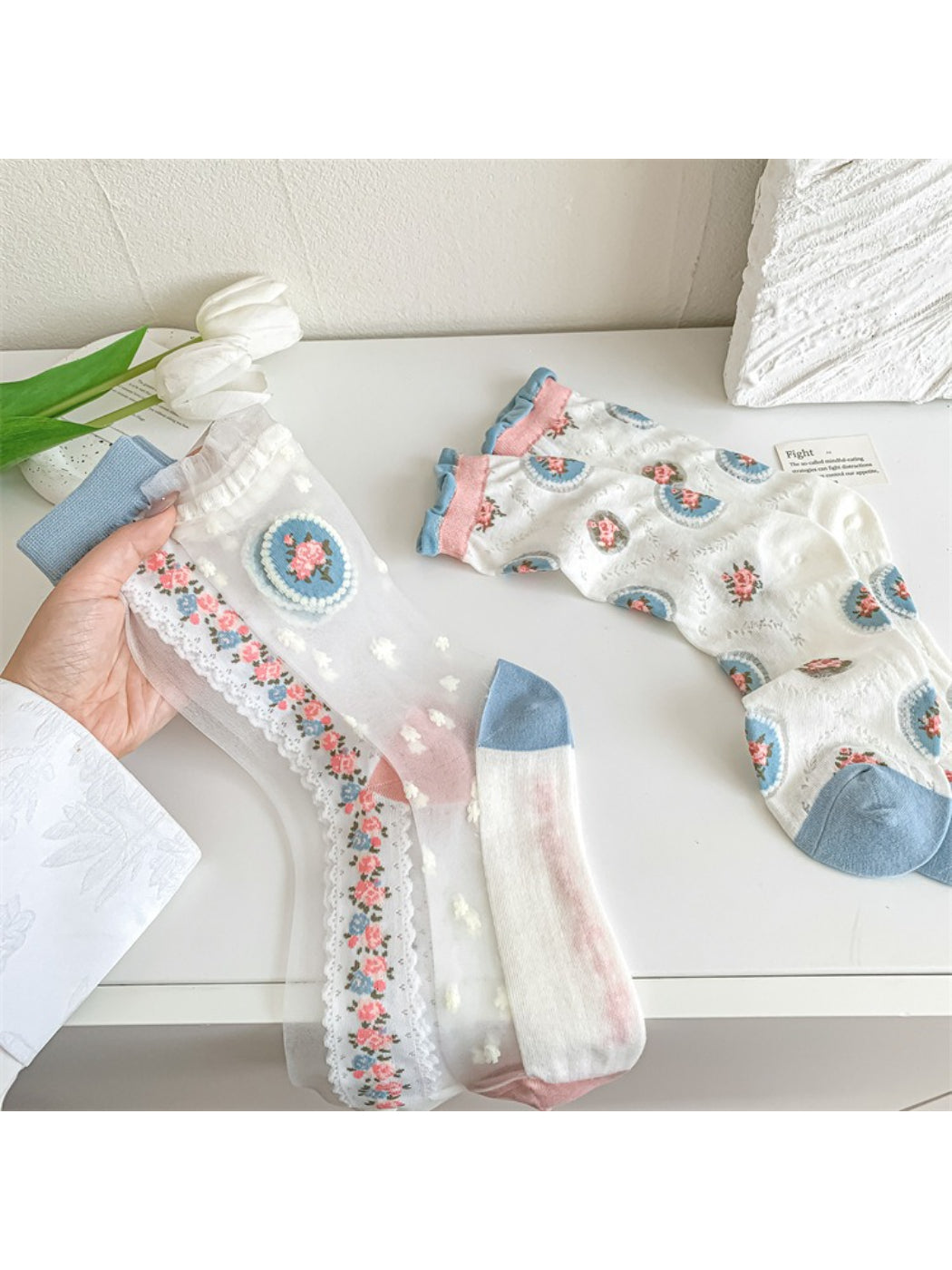 Rufia - Romantic Floral Sheer Crew Socks product image 1