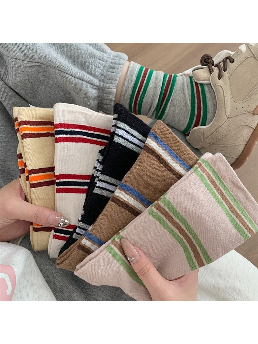Rufia - Striped Color Block Everyday Crew Socks