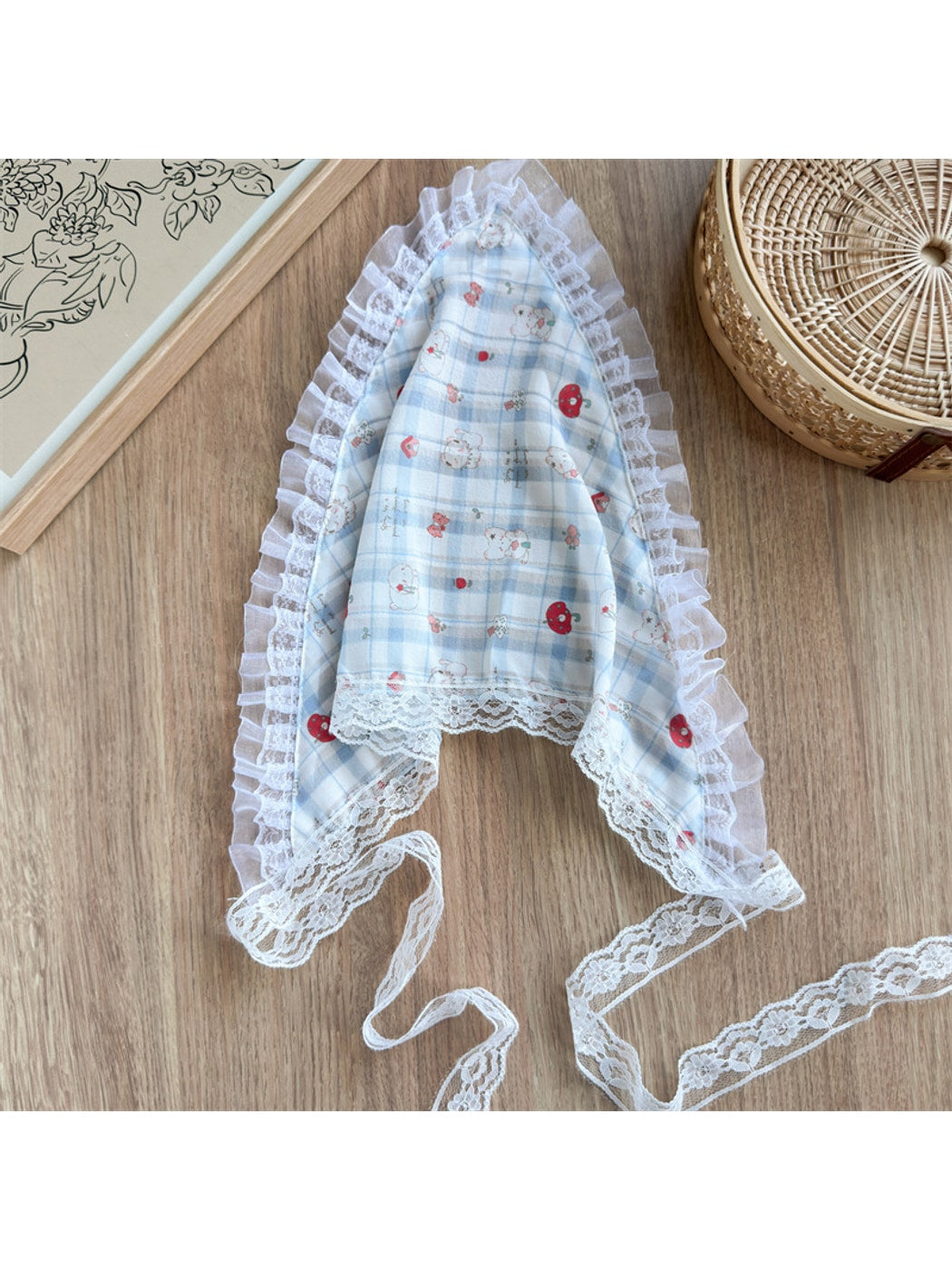 Scarvii - Sweet Print Lace Trim Women's Head Scarf