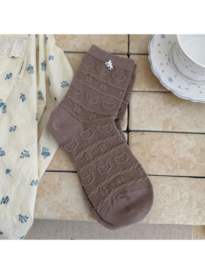 Rufia - Raised Bear and Bow Pattern Socks