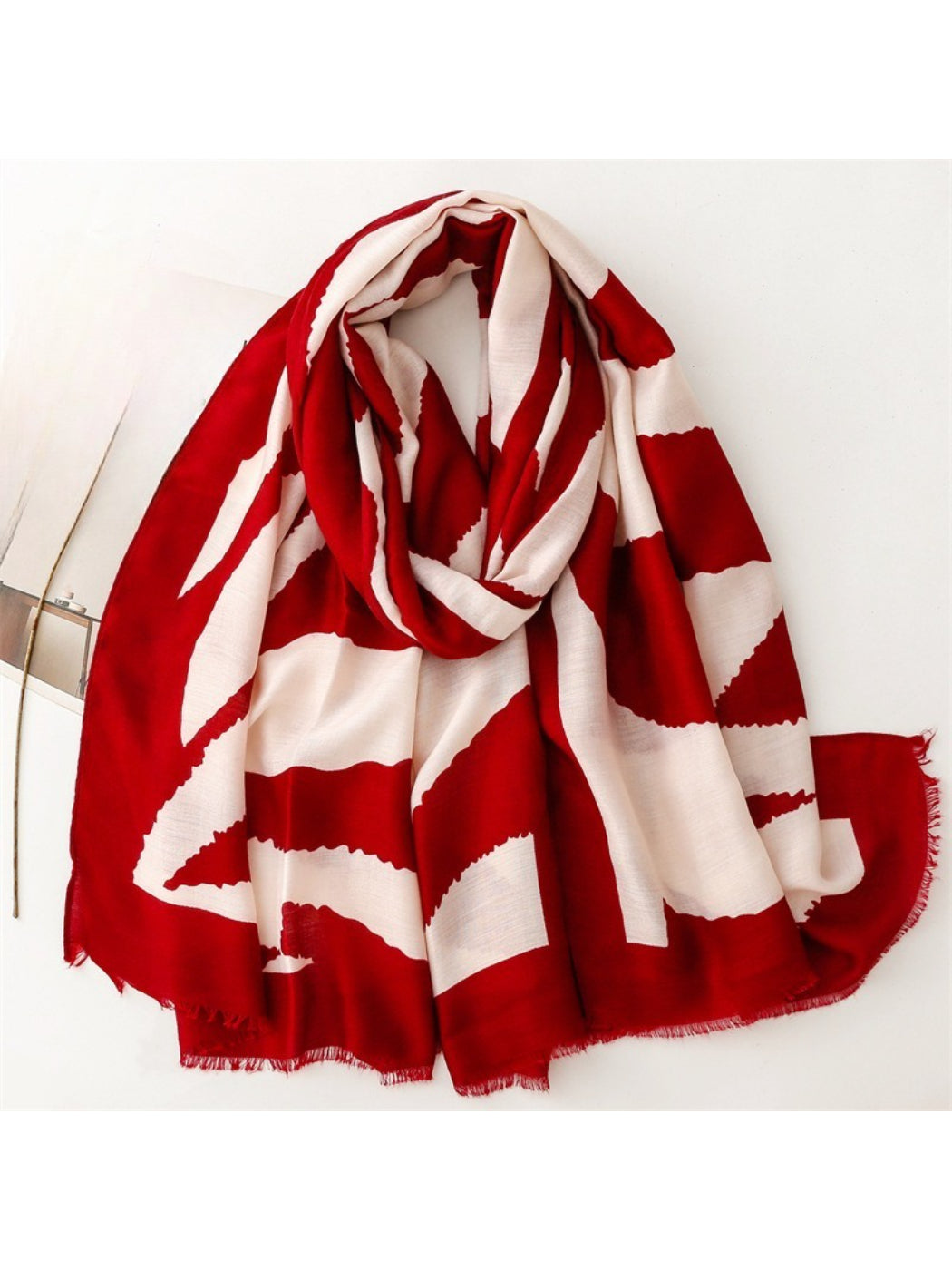 Scarvii - Modern Stripe Print Tassel Scarf