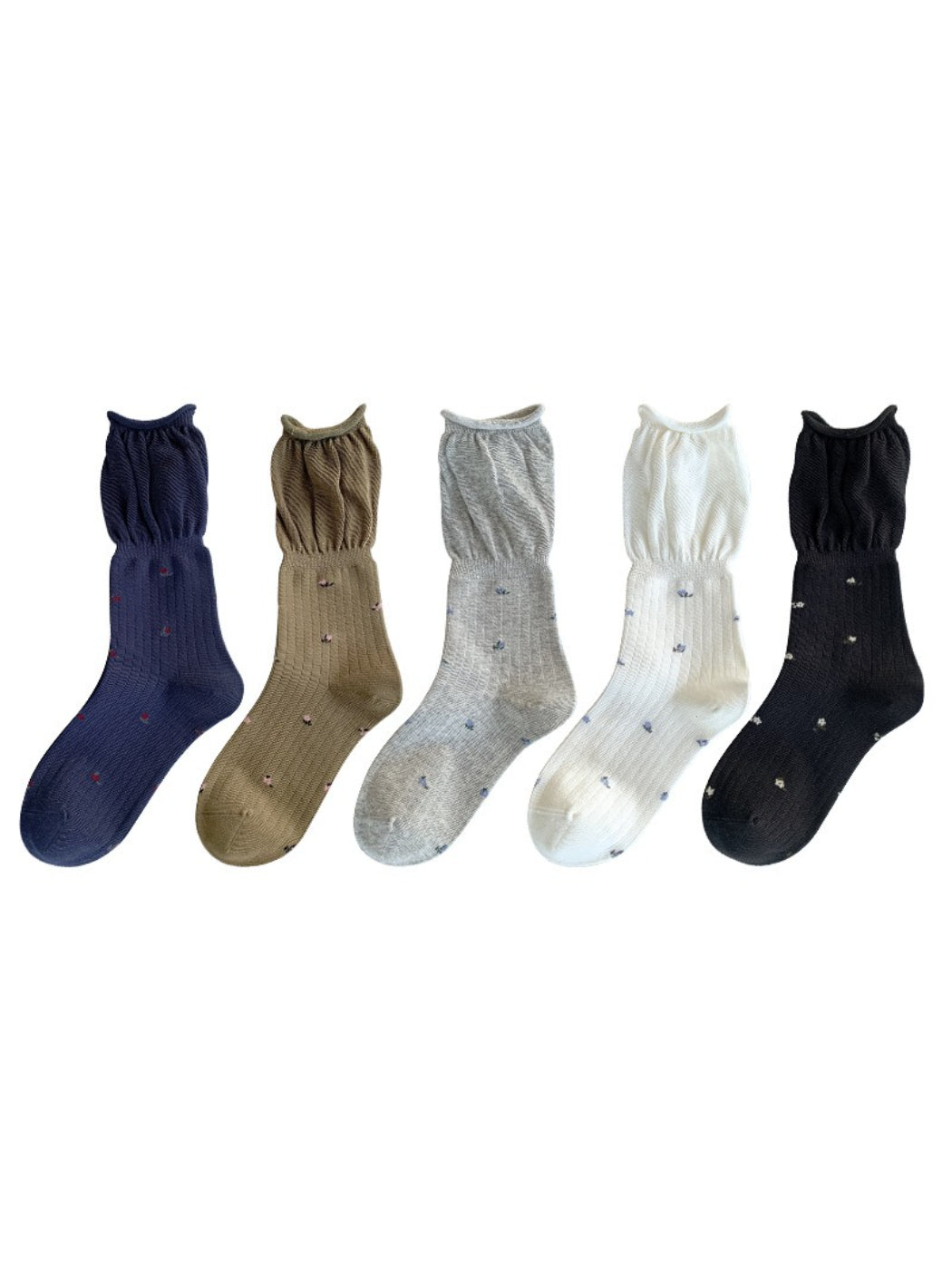 Rufia - Embroidered Ruffle Edge Crew Socks