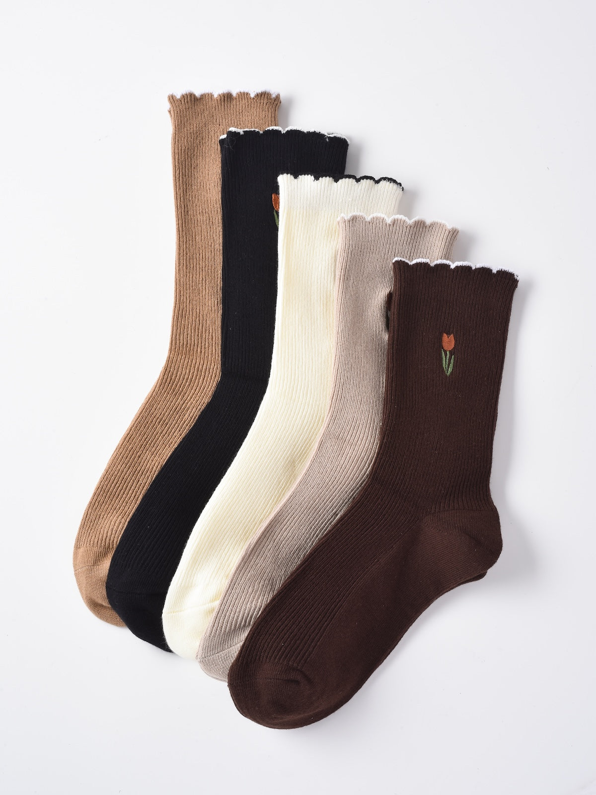 Rufia - Solid-Color Floral Tulip Socks - Sweet & Classic