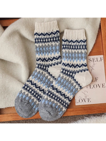 Rufia - Geometric Pattern Knit Crew Socks