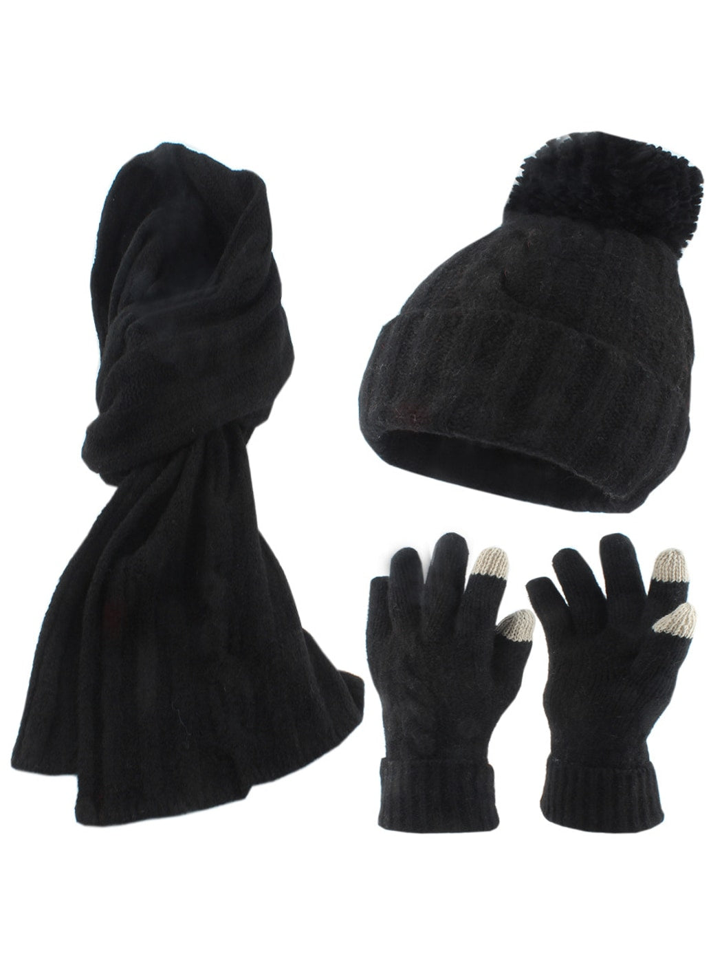 Haila - Round Top Knit Beanie Scarf Gloves Set