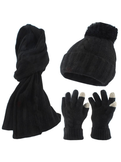 Haila - Round Top Knit Beanie Scarf Gloves Set