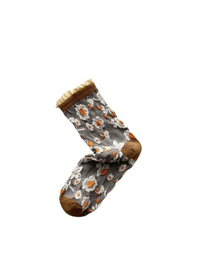 Rufia - Vintage Flower Mid-Calf Socks - Elegant & Chic