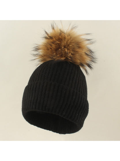 Haila - Brimless Ribbed Pom Pom Winter Knit Beanie