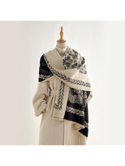 Scarvii - Floral Rope Print Fringe Scarf