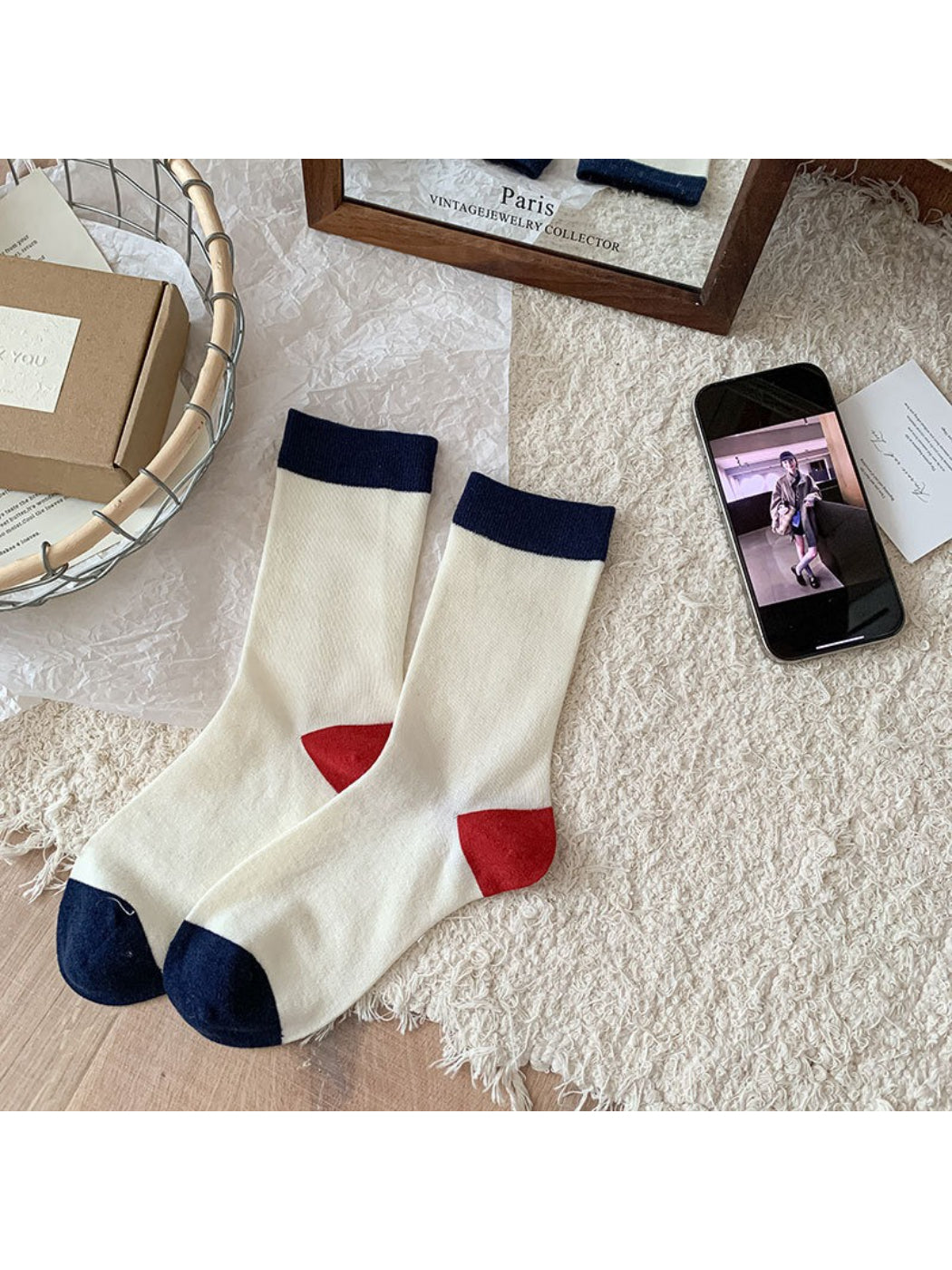 Rufia - Soft Contrast Color Crew Socks