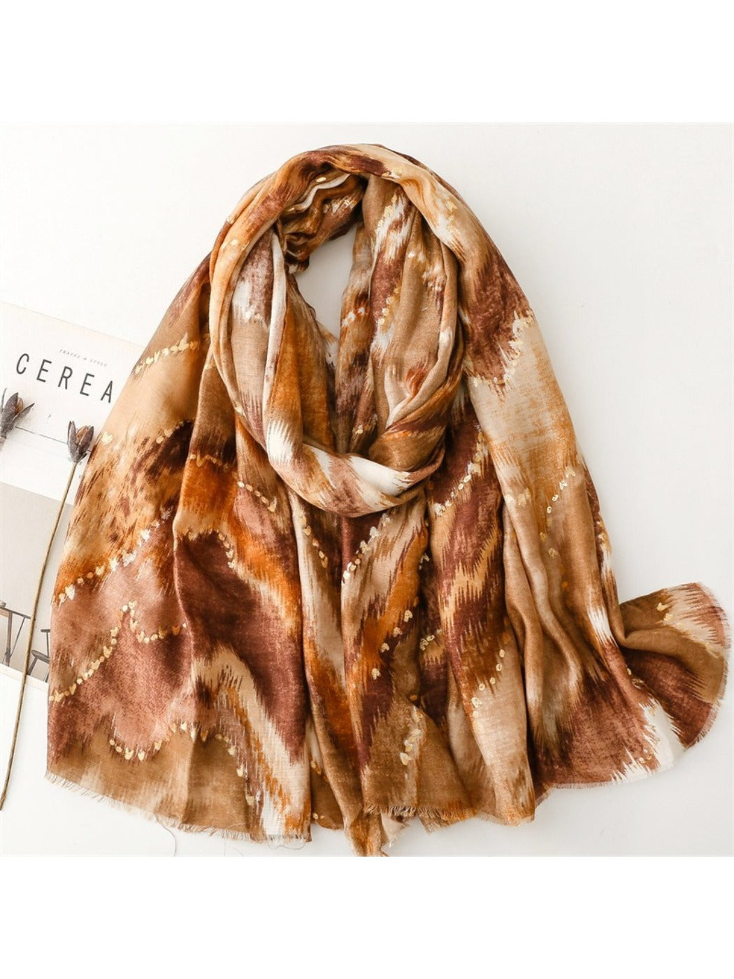 Scarvii - Winter Scarf & Shawl with Gold Foil Printing & Mountain Pattern