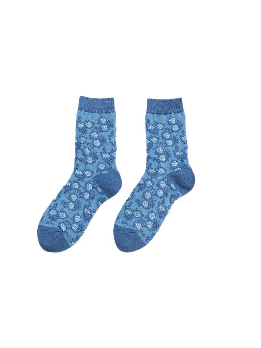 Rufia - Retro Blue Floral Mid-Calf Socks - Classic & Elegant
