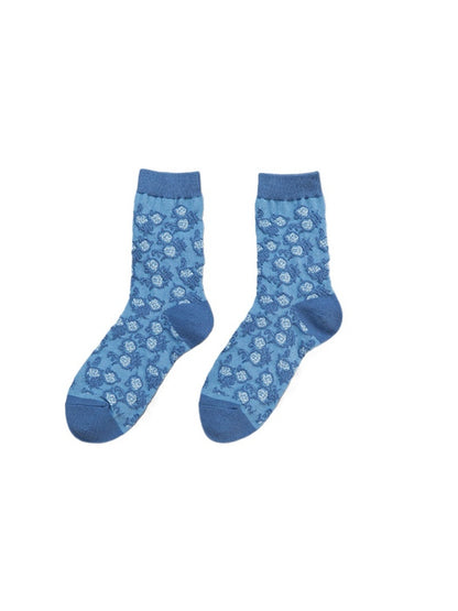 Rufia - Retro Blue Floral Mid-Calf Socks - Classic & Elegant