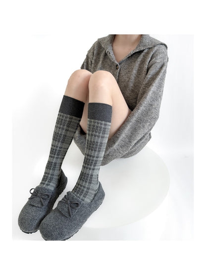 Rufia - Knitted Plaid Mid-Calf Socks for Women