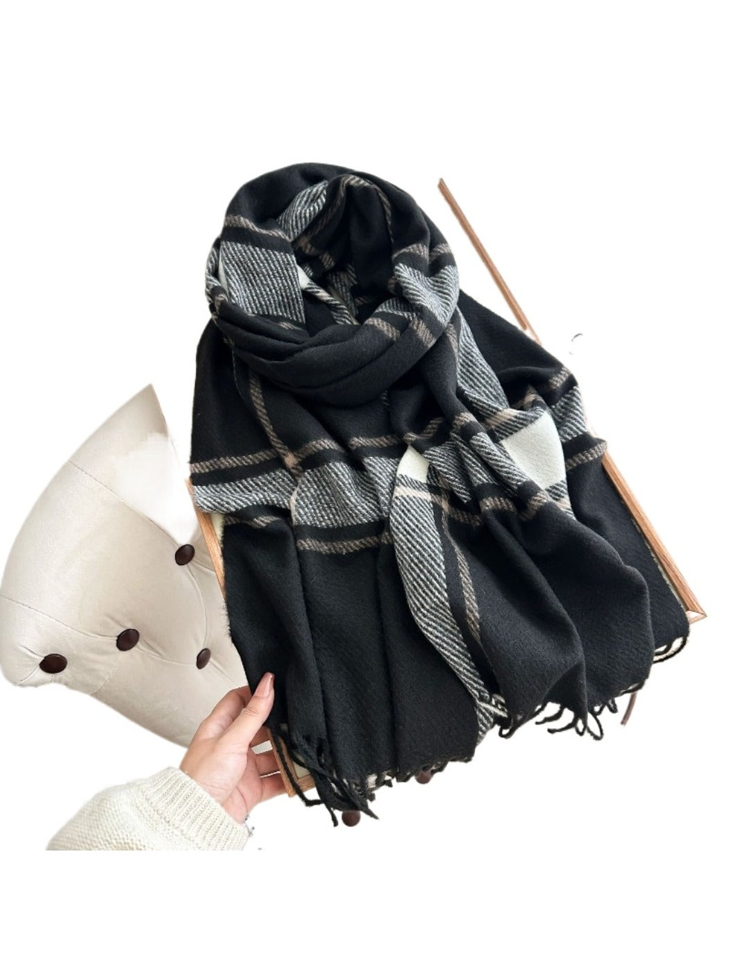 Scarvii - Cozy Plaid Tassel Scarf for Women