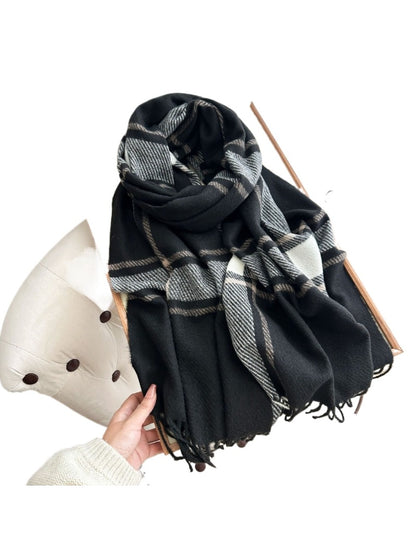 Scarvii - Cozy Plaid Tassel Scarf for Women