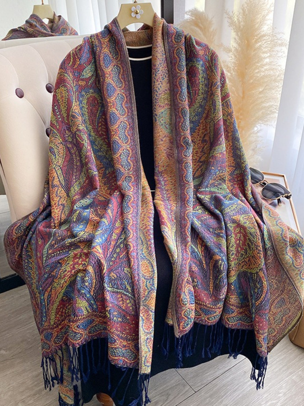 Scarvii - Oversized Paisley Fringe Scarf Wrap