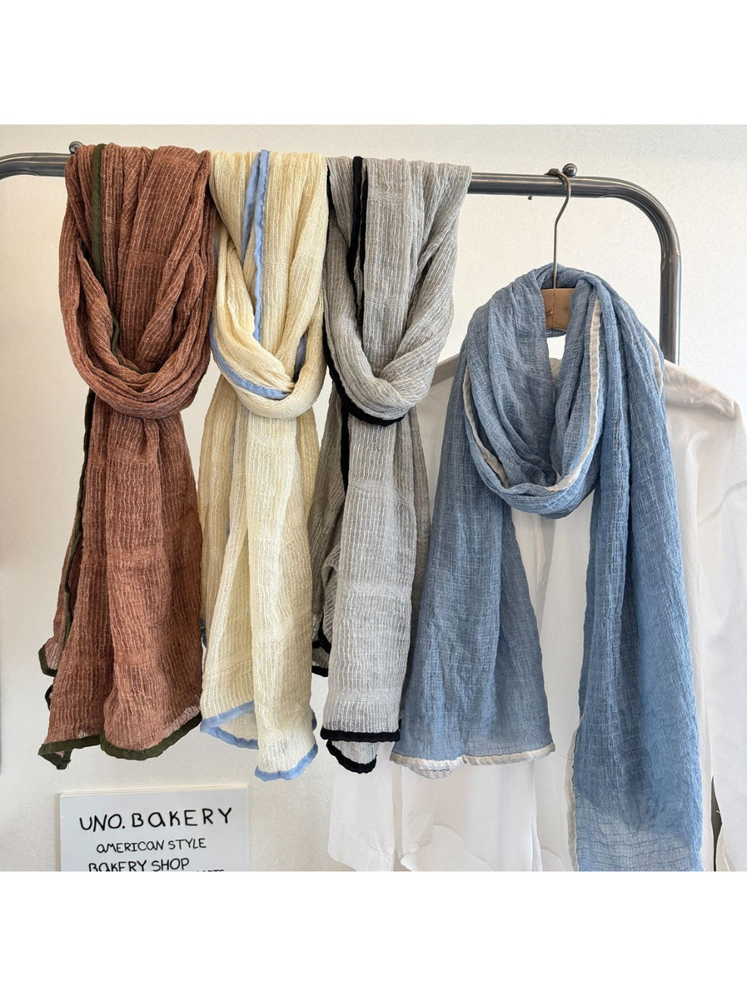 Scarvii - Crinkle Contrast Edge Long Scarf
